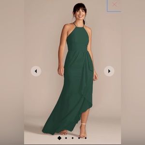 high-neck chiffon bridesmaid dress with cascade - juniper green size 6